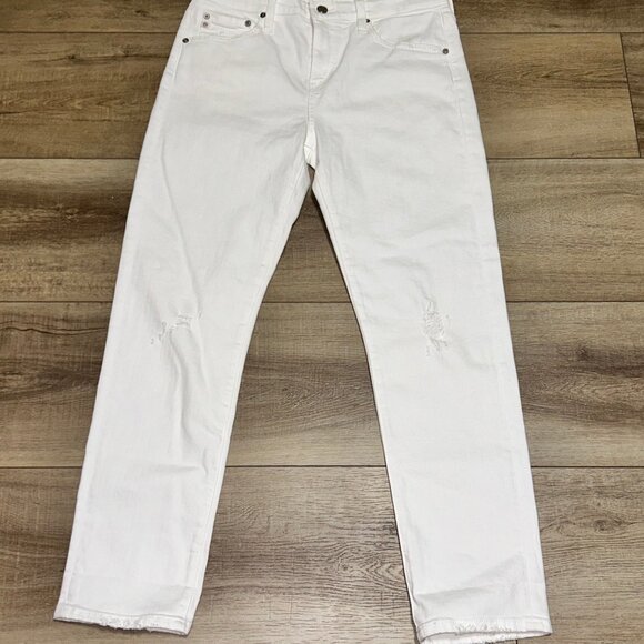 NWT Adriano Goldschmied Ex-Boyfriend Slouchy Slim Jeans Size 27 White Distressed - Picture 3 of 16
